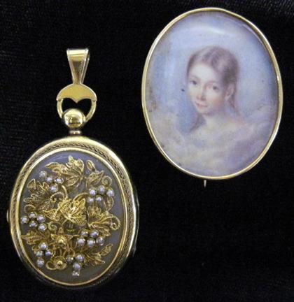 Appraisal: Two yellow gold pendantsOne portrait miniature pendant engraved on back