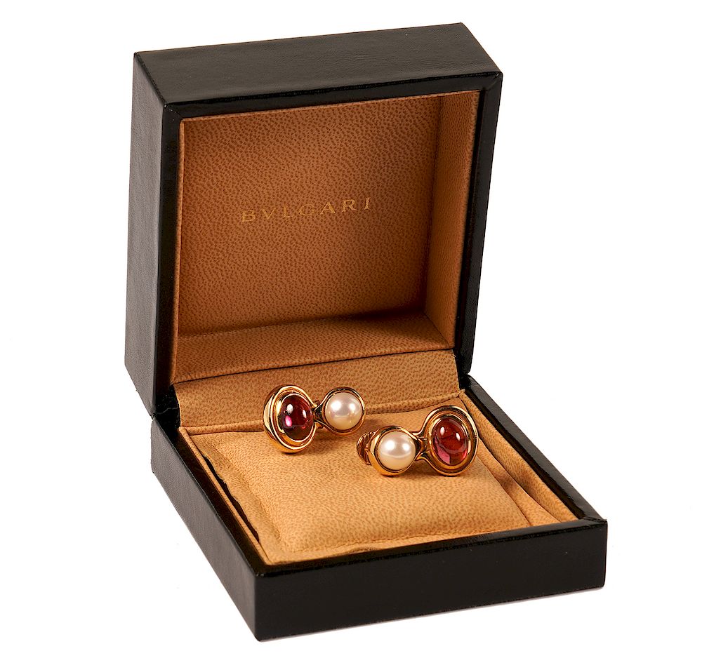 Appraisal: Pr Bvlgari Kt YG Pearl Tourmaline Earrings Pair of Kt