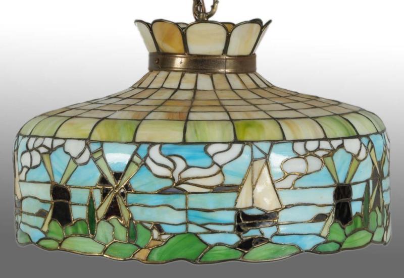 Appraisal: Stained Glass Leaded Hanging Shade Description s Shade depicts ship