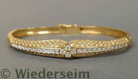 Appraisal: Diamond and k Victorian style gold bangle bracelet grams k