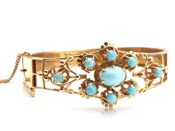 Appraisal: A turquoise and k gold bangle with fitted box length