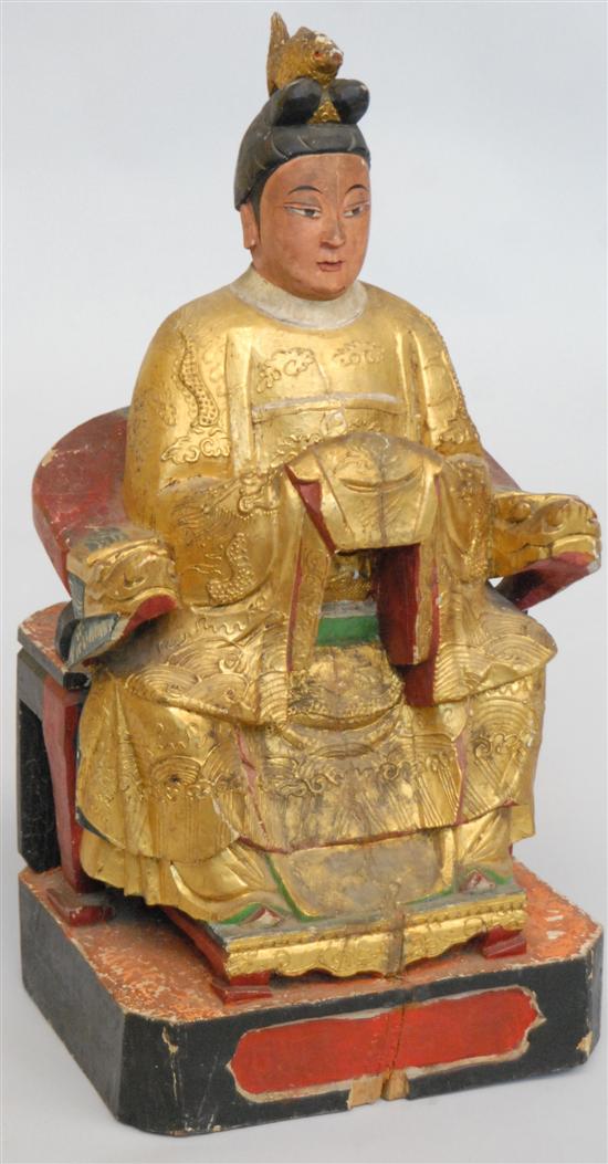 Appraisal: ANTIQUE GILT AND POLYCHROMED FIGURE Depicting a chinese marble seated