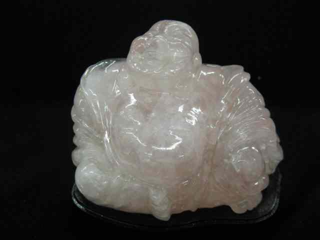 Appraisal: Chinese Carved Rose Quartz Buddha Figurineseated '' wooden base excellent