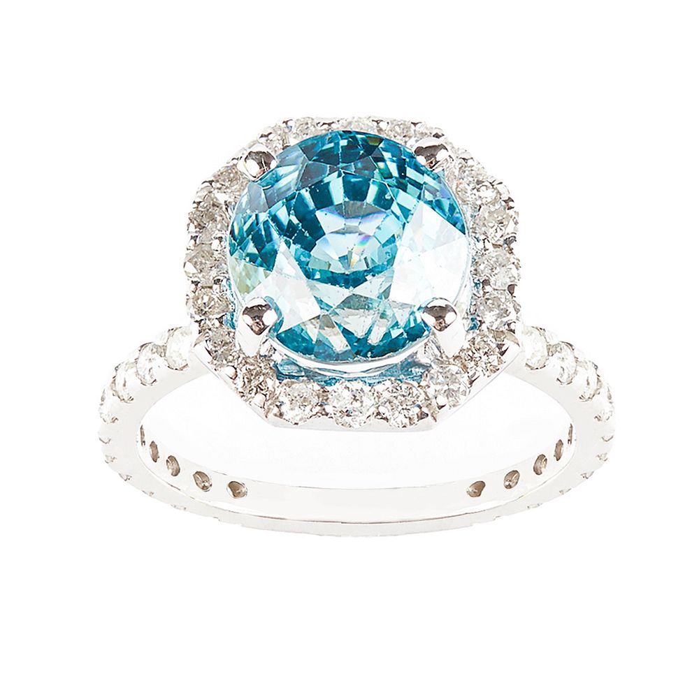 Appraisal: K White Gold Diamond and Blue Zircon Ring Diamond and