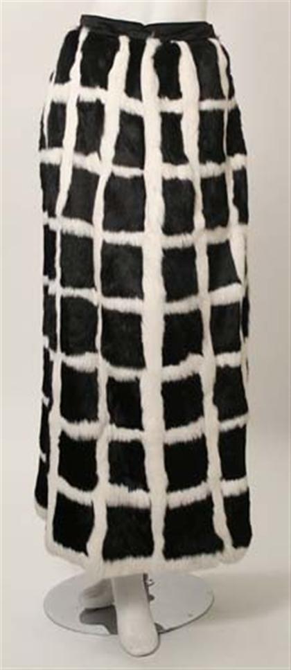 Appraisal: Black and white fur maxi skirt early s Windowpane patterned