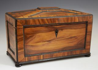 Appraisal: English Carved Inlaid Walnut Sarcophagus Form Tea Caddy c the