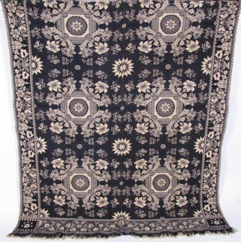 Appraisal: Blue and white Jacquard coverlet full size with school house