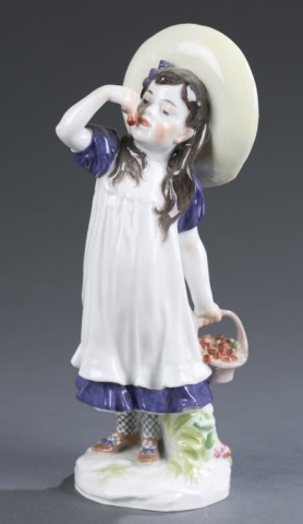 Appraisal: Meissen Porcelain Figure Paul Helmig Girl eating cherries Crossed swords