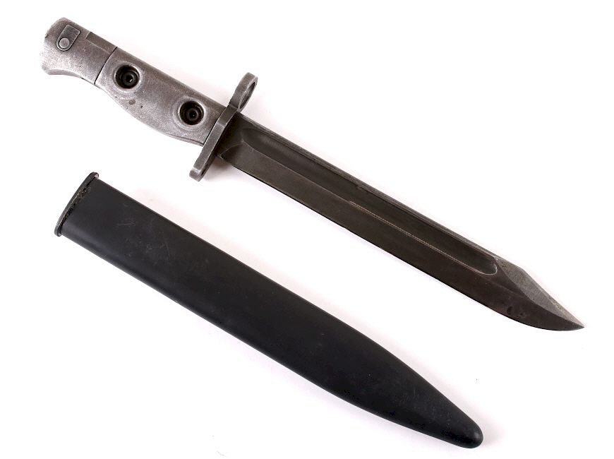 Appraisal: Australian L A Submachine Gun Bayonet with Sheath Offered in