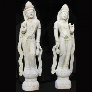 Appraisal: Large White Jade Chinese Garden Statues Large White Jade Chinese