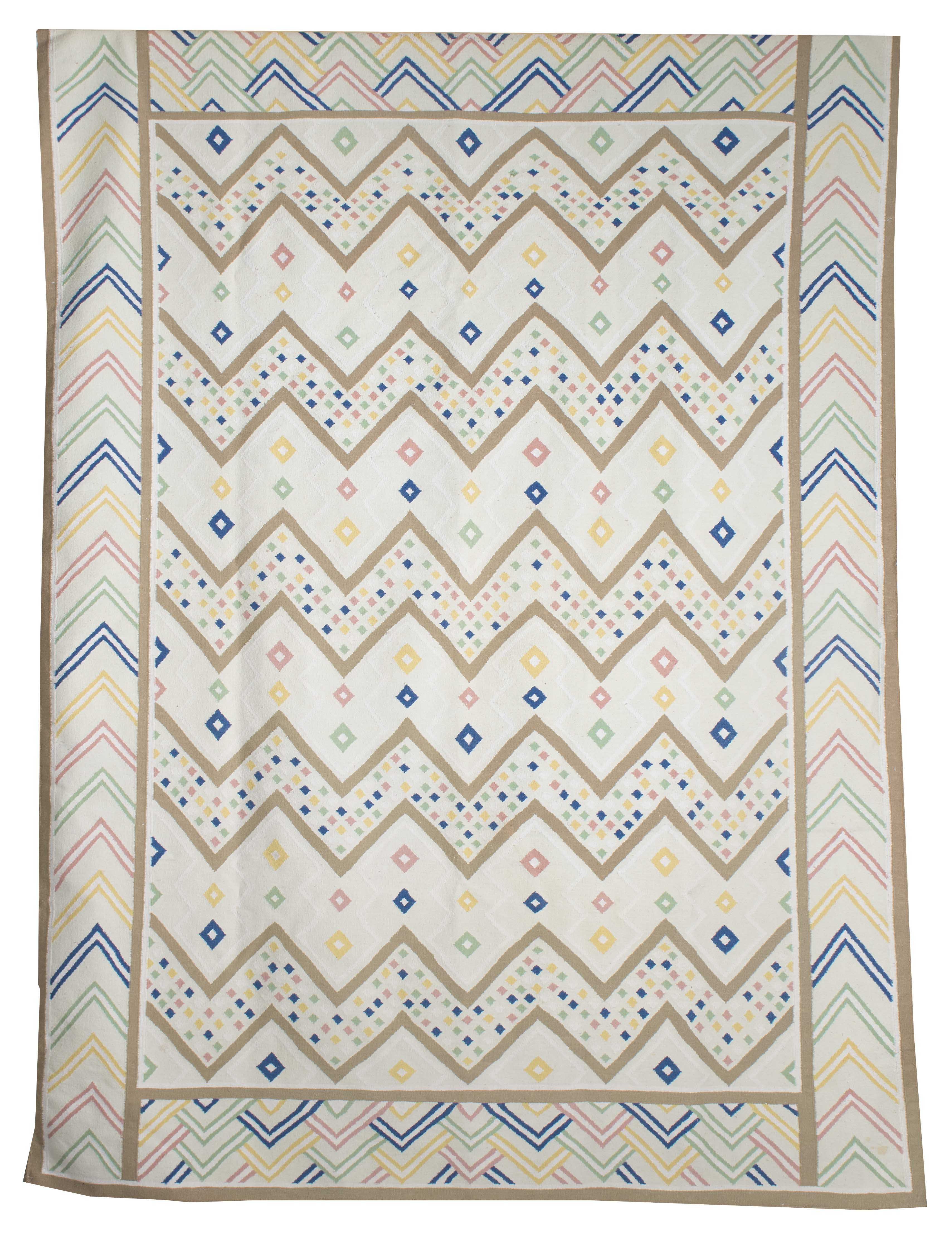 Appraisal: DHURRIE RUG ' x ' Zig zag bands of beige