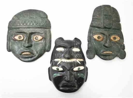 Appraisal: A Group of Three Mayan Style Carved Stone Masks each