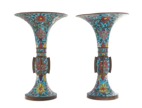 Appraisal: Sale Lot A Pair of Cloisonne Enamel Gu Vases th