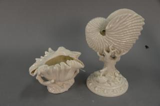 Appraisal: Two porcelain shell dishes Royal Worcester Nautilus shell vase with