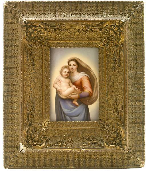 Appraisal: A German porcelain plaque of Madonna and child after Raphael