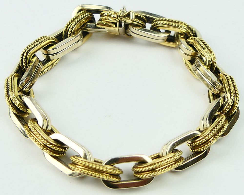 Appraisal: FABULOUS THICK TONE KT GOLD HEAVY BRACELET Cross linked pieces