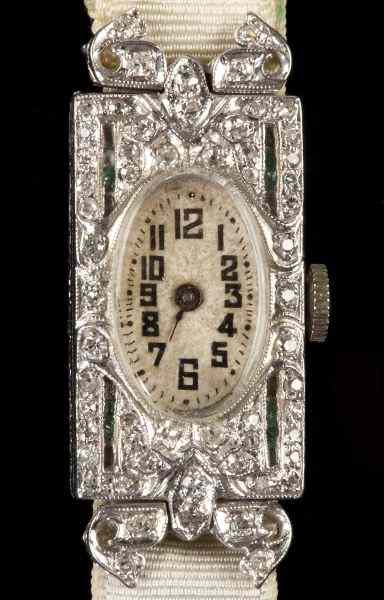 Appraisal: Art Deco Platinum and Diamond Watch Glycinerectangular form with oval