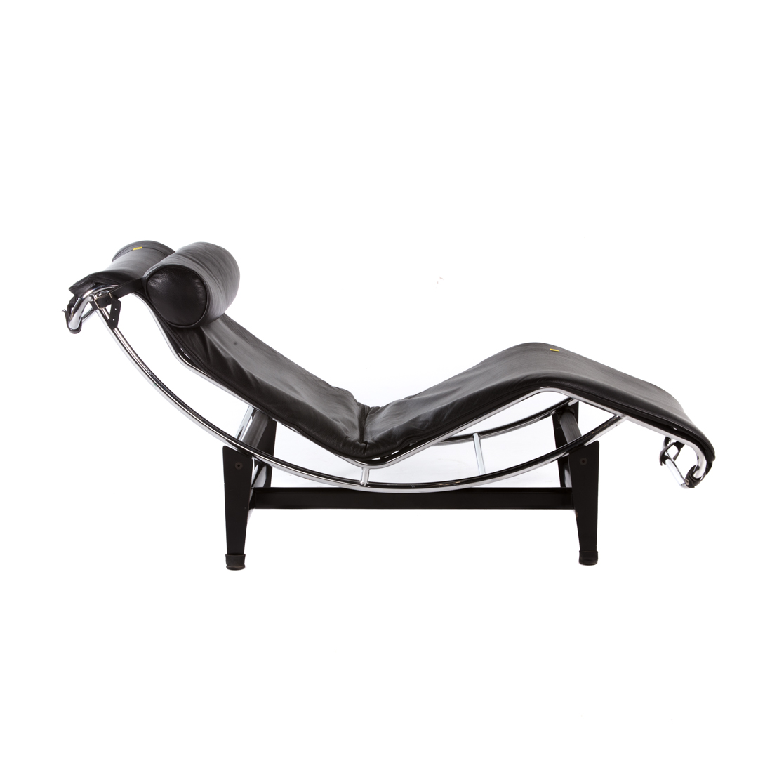 Appraisal: Le Corbusier style chaise lounge ebonized metal chrome and black