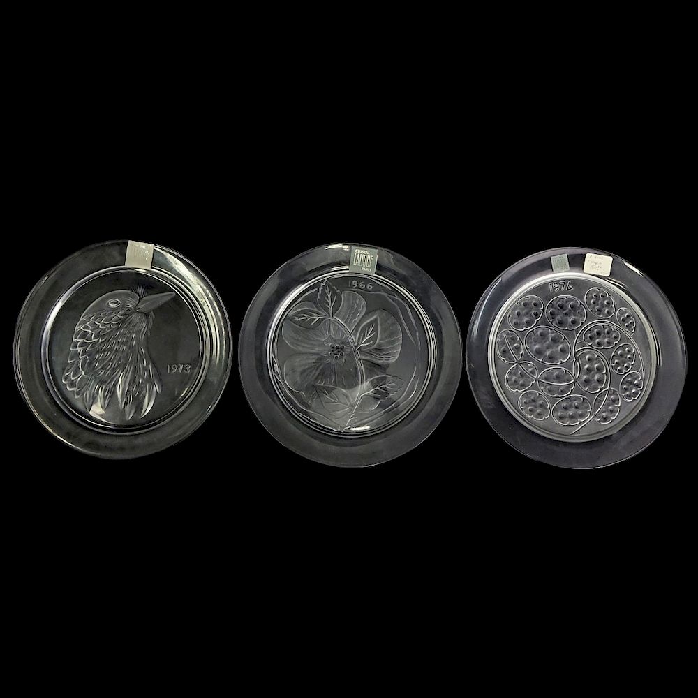 Appraisal: Three Lalique Crystal Annual Plates Three Lalique Crystal Annual Plates