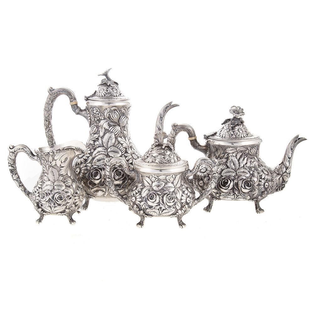 Appraisal: -Piece Stieff Hand-Chased Sterling Tea Coffee Service date mark model