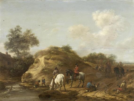 Appraisal: GAEL BAREND Haarlem - Amsterdam Landscape with hunters and their