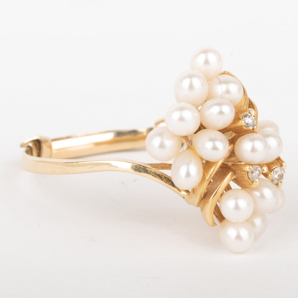 Appraisal: Pearl Cluster Ring Set with Diamonds Unmarked Size dwts Condition