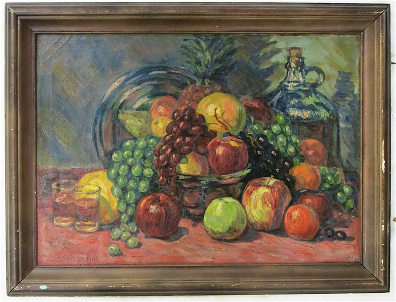 Appraisal: RUSSIAN OIL ON CANVAS still-life with fruit Image measures x