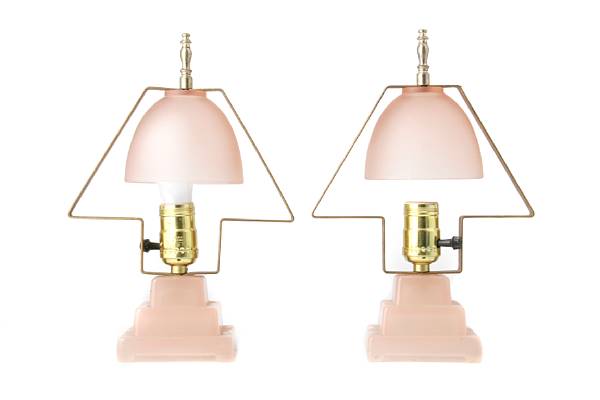 Appraisal: A pair of Art Deco style pink glass boudoir lamps