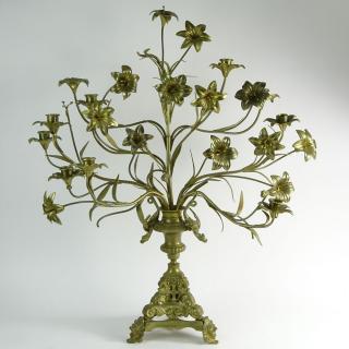 Appraisal: Large Single Gilt Bronze Floral and Figural Candelabra Large Single