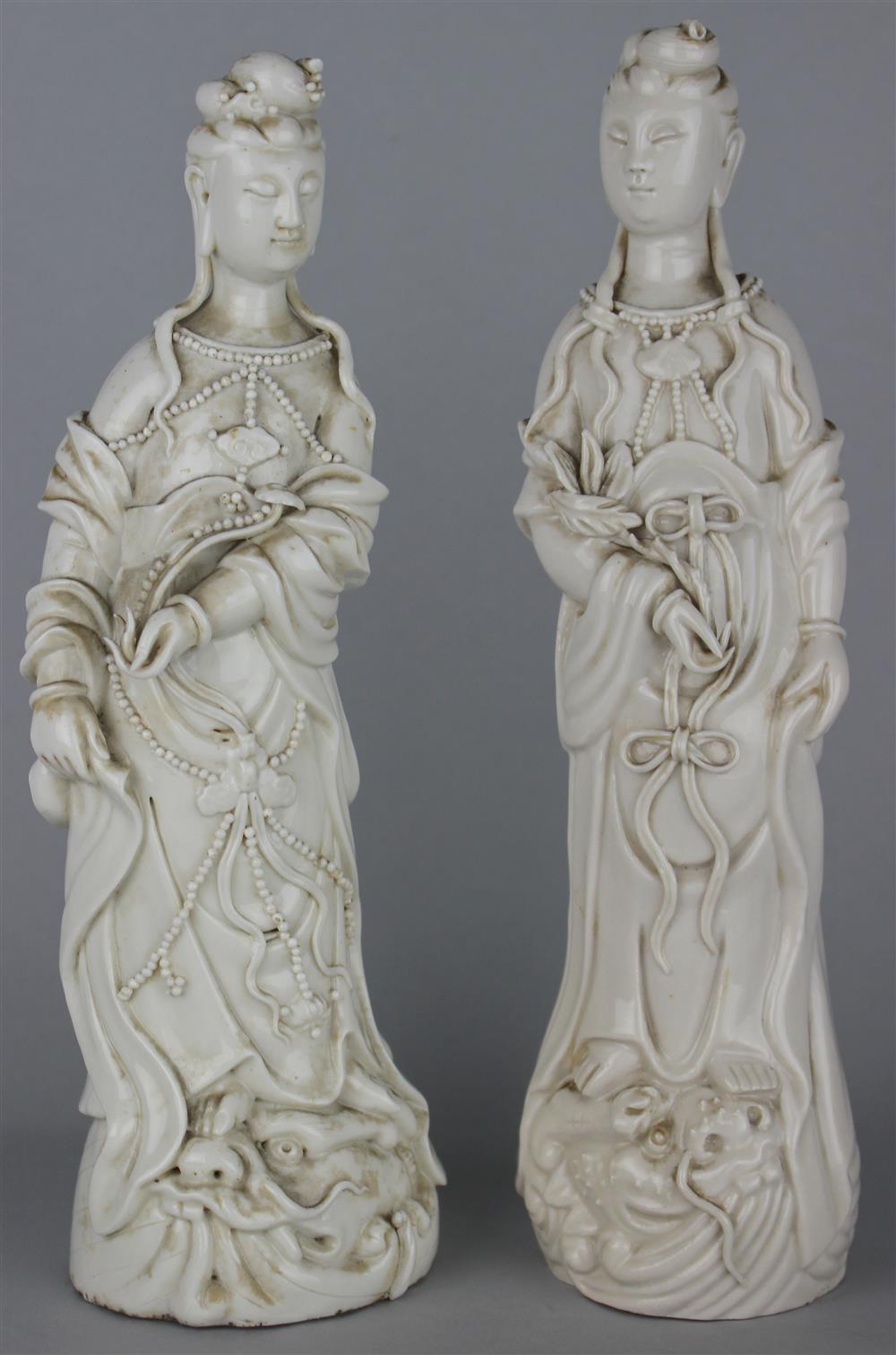 Appraisal: PAIR OF BLANC DE CHINE QUAN YIN FIGURES one marked