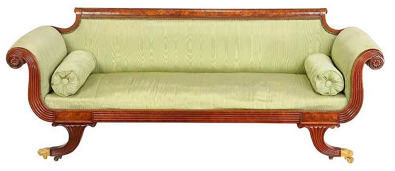 Appraisal: American Classical Figured Mahogany Sofa New York circa in the