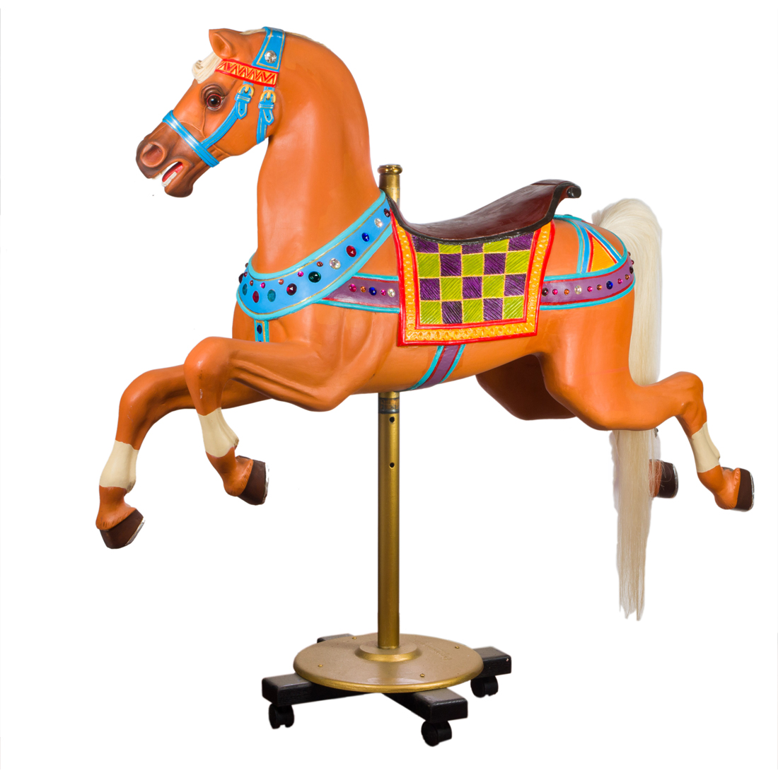 Appraisal: AMERICAN POLYCHROME CAROUSEL HORSE AN INSIDE JUMPER American polychrome carousel