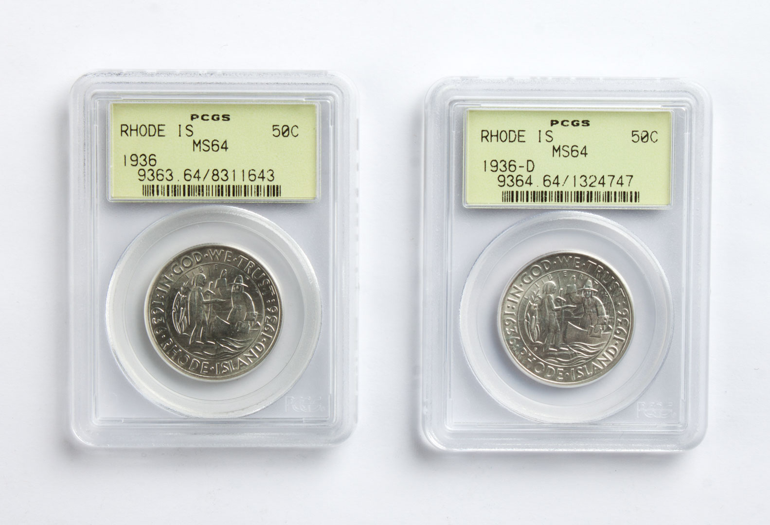 Appraisal: Two U S Rhode Island commemorative half dollars comprising MS-