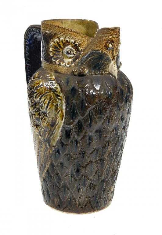 Appraisal: A MARTINWARE OWL JUG the neck pinched to form a