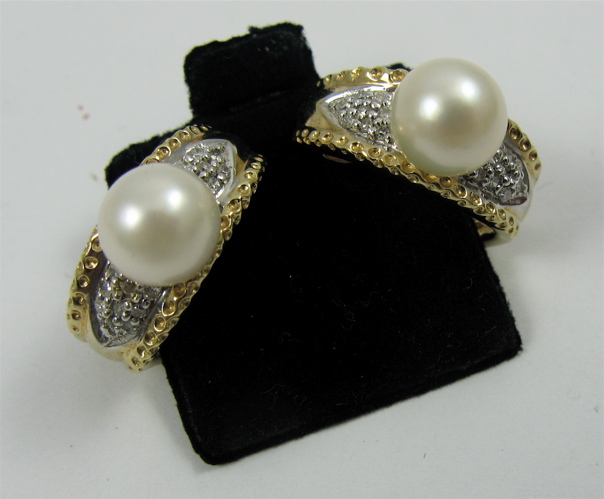 Appraisal: PAIR OF PEARL DIAMOND AND K GOLD EARRINGS each set