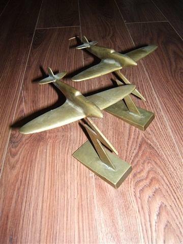 Appraisal: A PAIR OF HAND MADE BRASS MODELS OF SPITFIRE AIRCRAFT