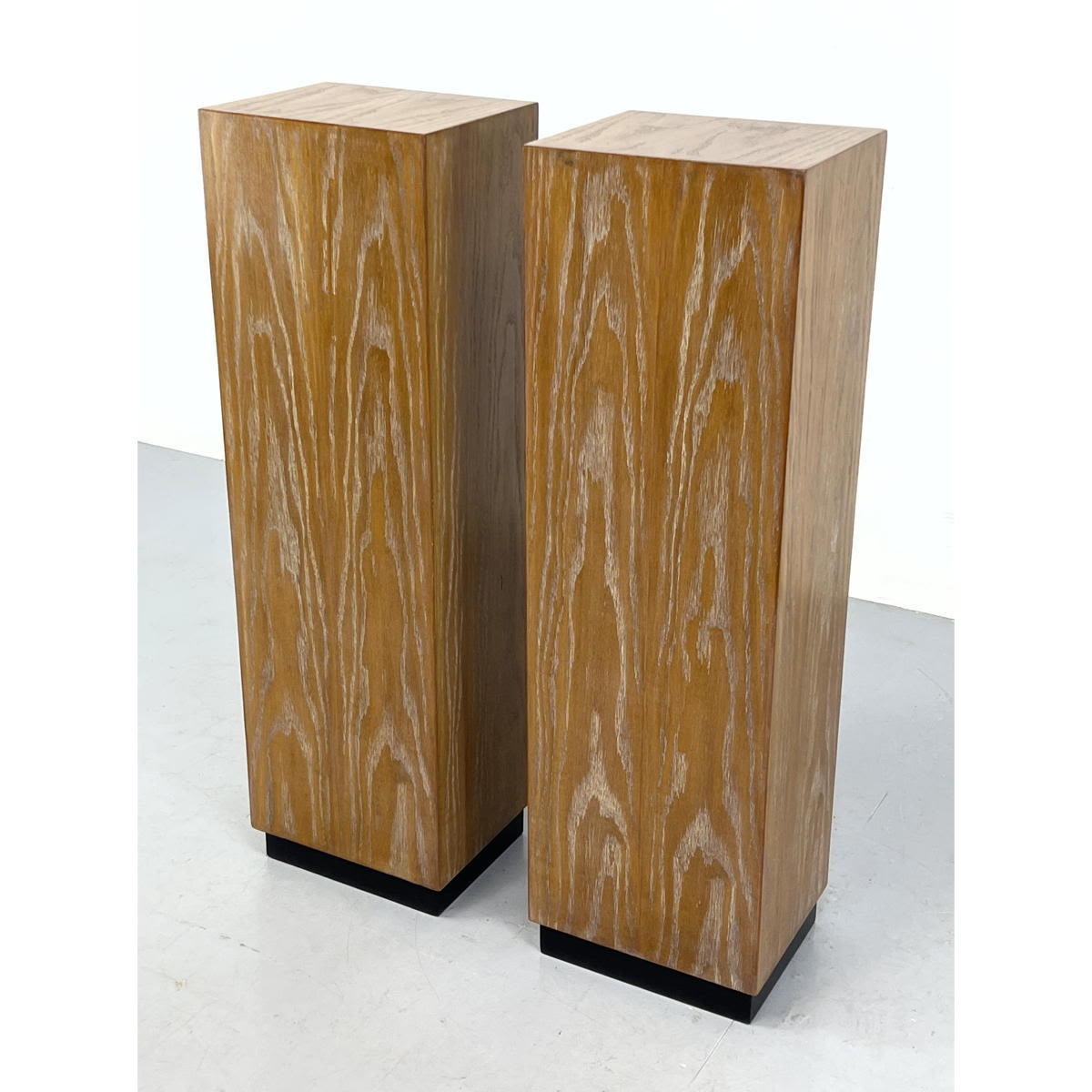 Appraisal: Pr Paul Frankl style Limed Oak Display Pedestals Recessed ebony