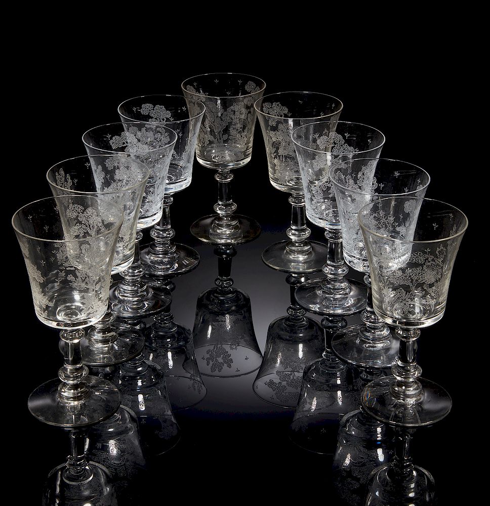 Appraisal: Nine Fostoria Glasses Nine Fostoria footed glasses Dimensions h Processing