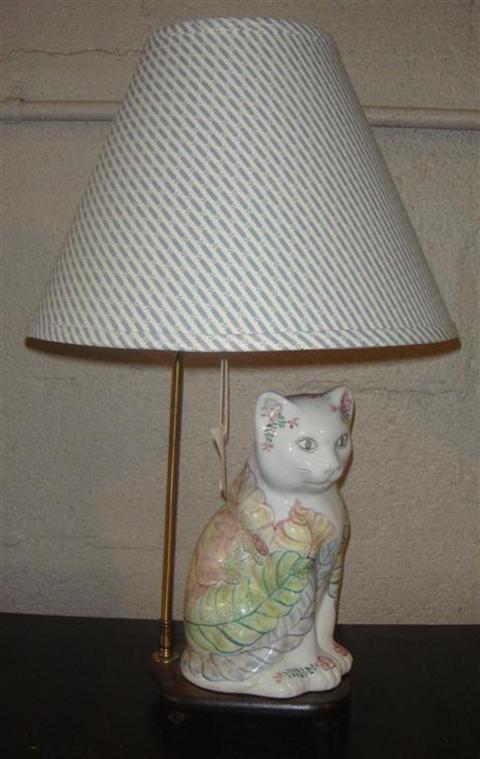 Appraisal: CHINESE STYLE CERAMIC CAT LAMP ON BASE h in Provenance