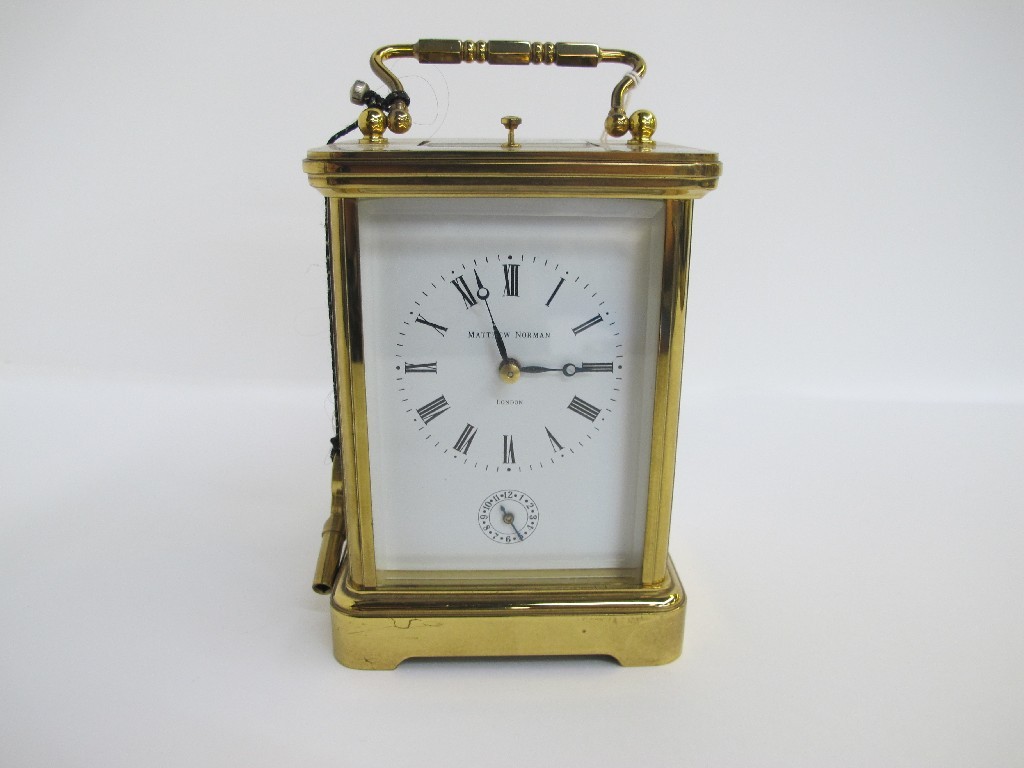 Appraisal: Matthew Norman London brass cased mantel clock with secondary alarm