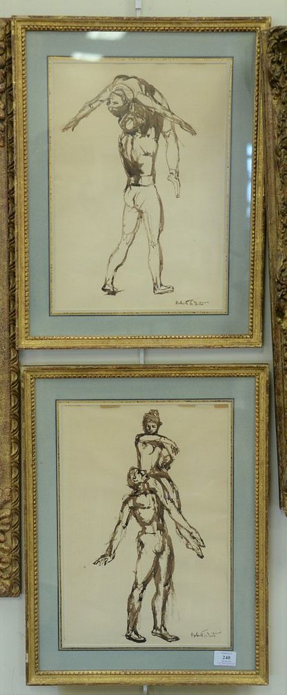 Appraisal: Two Robert Winthrop White - brown ink sketches of dancers