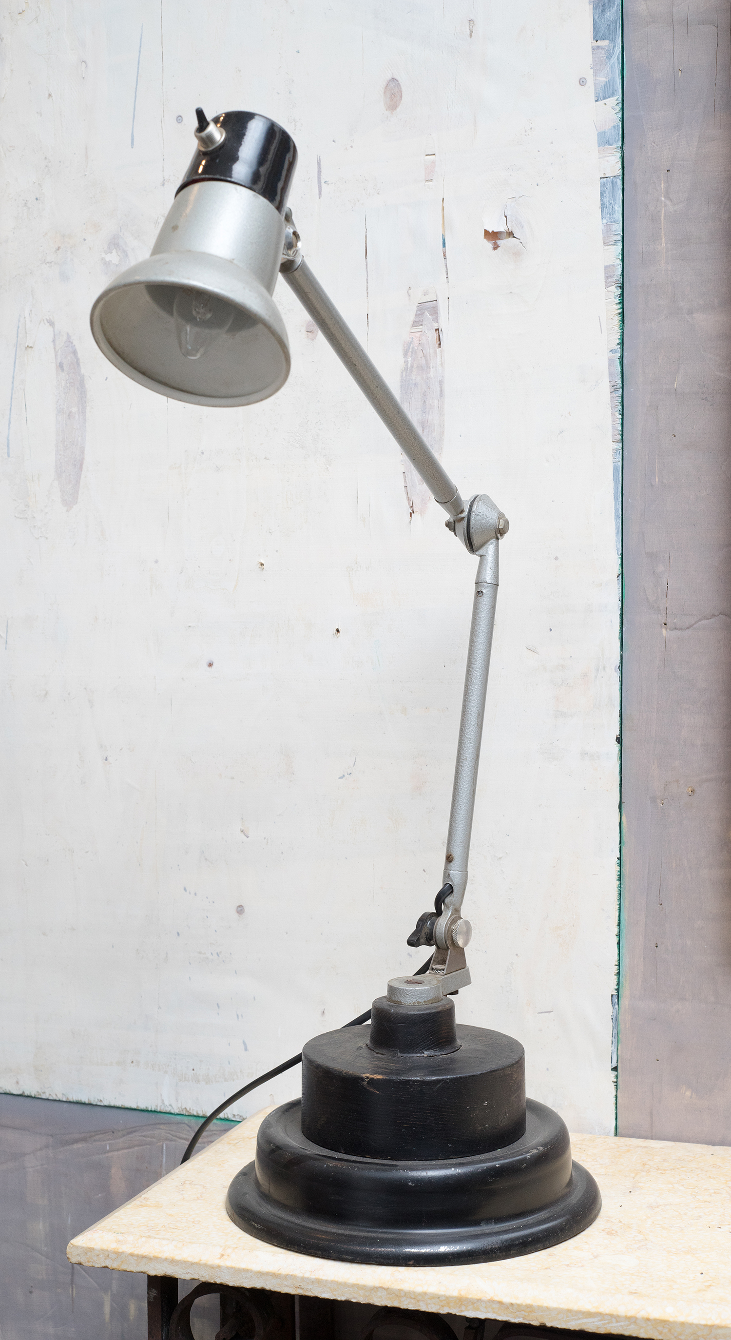 Appraisal: A s INDUSTRIAL TASK LAMP ON CUSTOMISED BASE Spun metal