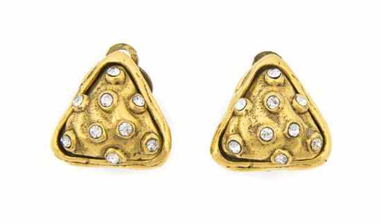 Appraisal: A Pair of Chanel Goldtone and Rhinestone Earclips circa s