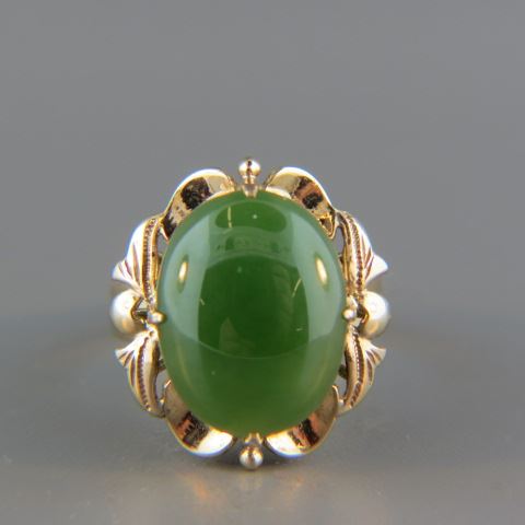 Appraisal: Jade Ring rich green cabachon in k yellow gold currently