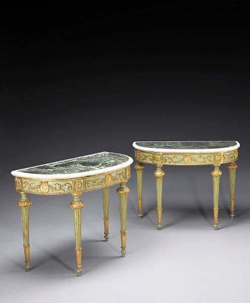 Appraisal: A pair of Italian Neoclassical parcel gilt and painted console