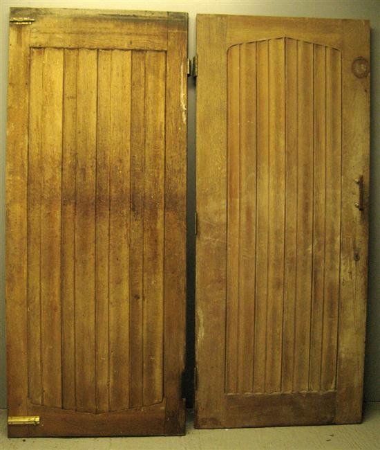 Appraisal: th century solid oak linenfold panelled door with brass hinges