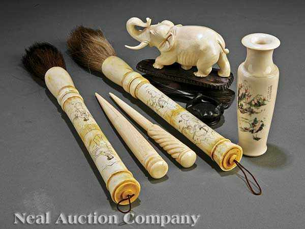 Appraisal: A Group of Chinese Ivory including a miniature vase of