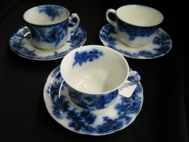 Appraisal: Flow Blue Ironstone Cups Saucers circa florals