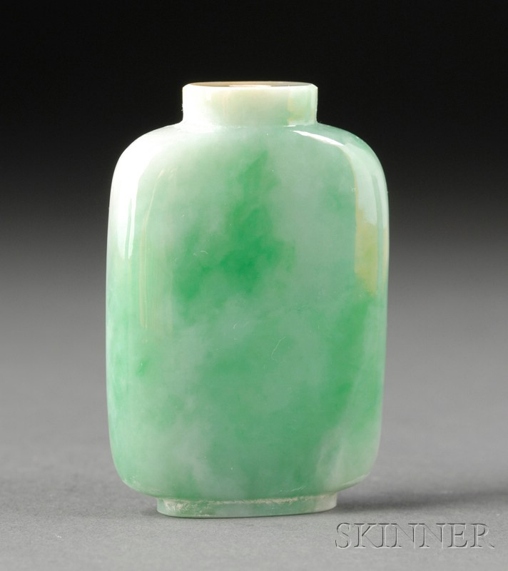 Appraisal: Jade Snuff Bottle rectangular flattened form bright green ht in