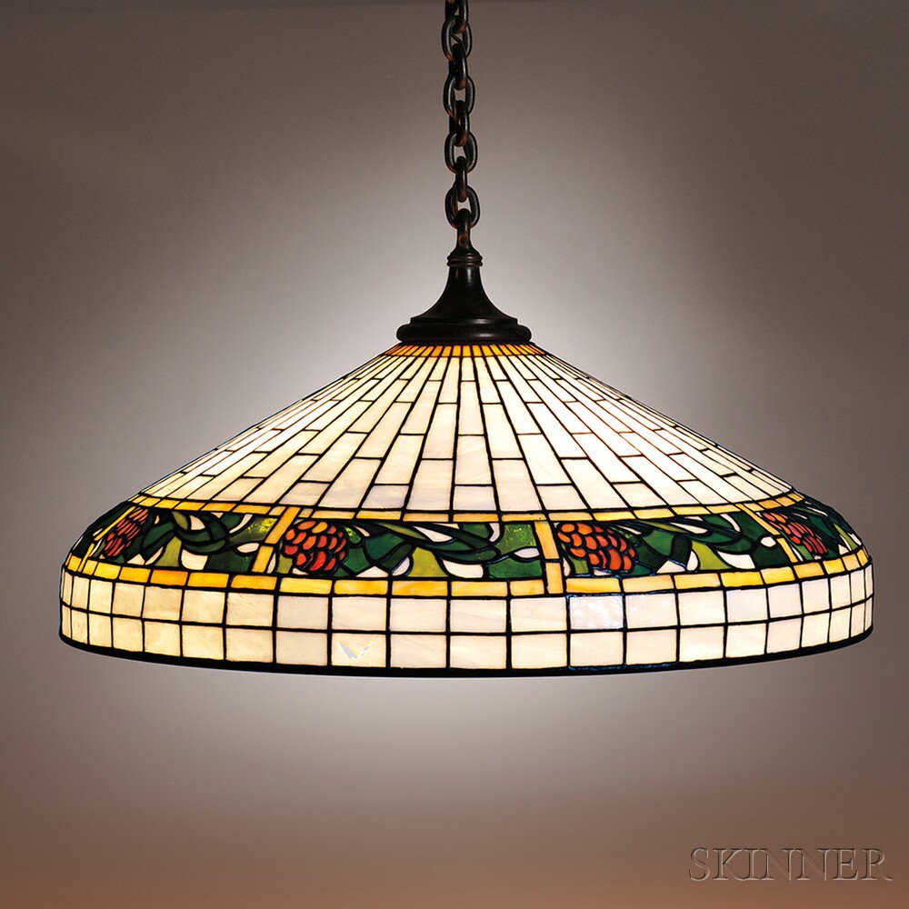 Appraisal: Bigelow and Kennard Pinecone Hanging Lamp Leaded glass metal Boston